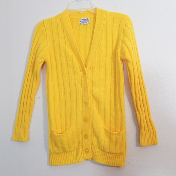 Vintage 50s vibrant yellow ribbed cardigan sweater